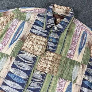 Tori Richards Sz L Honolulu Button Down Geometric Short Sleeve Cotton Lawn USA